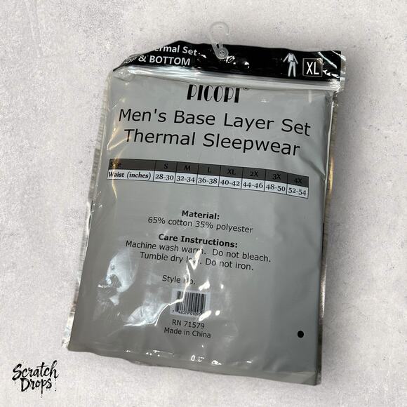 Picopi Mens Base Layer Thermal Sleepwear Waffle Long Underwear Set XL Shirt/Pant - Picture 2 of 4